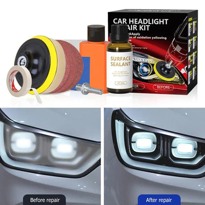 Headlight Restoration Kit with Drill Attachment, Polishing Paste, Restorer Liquid, Sanding Discs and Masking Tape