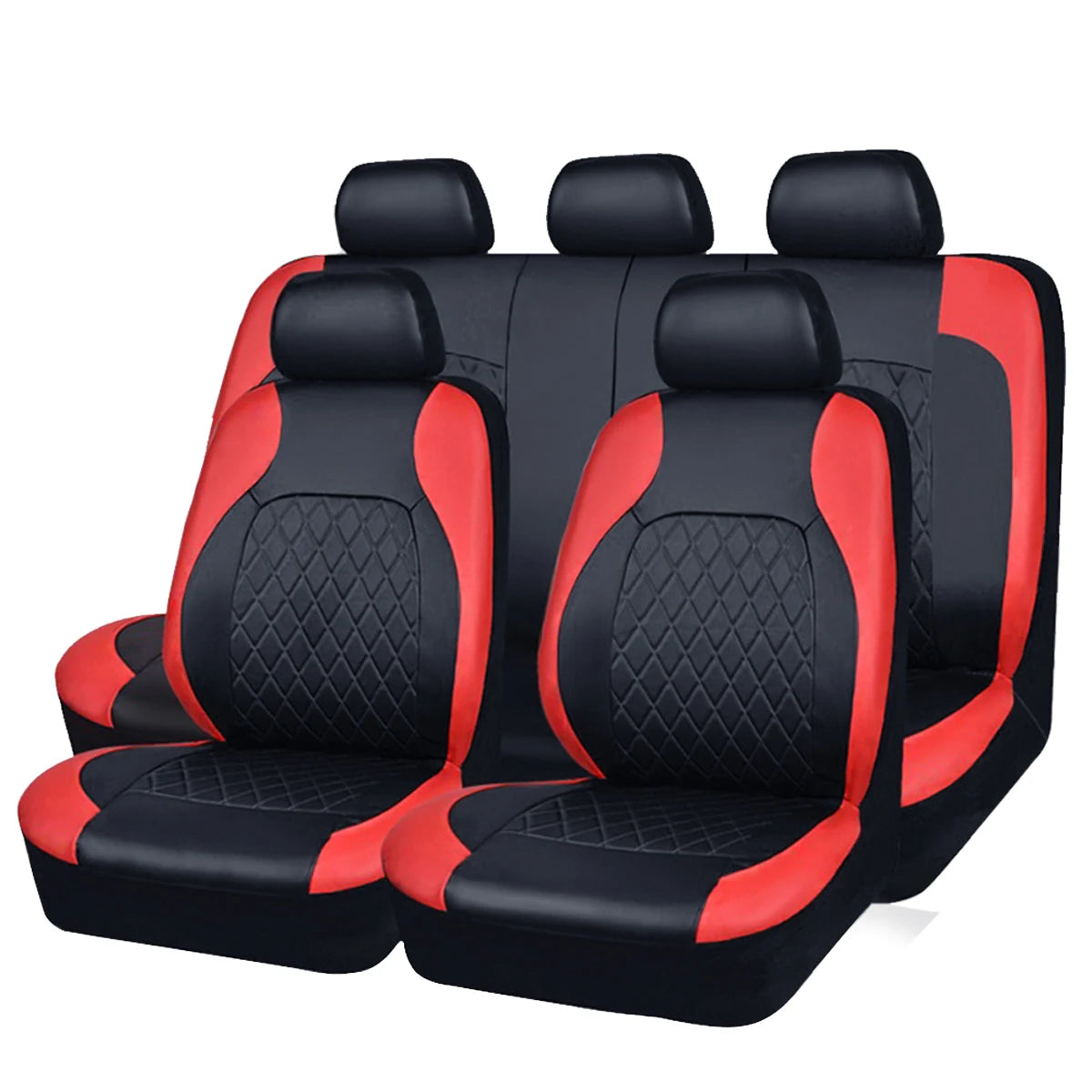 Quilted PU Leather Car Seat Covers, Front Pair or Full 5 Seat Set, Universal Fit for Cars, SUVs and Pickup Trucks, 4 Colors