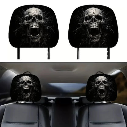 Halloween Funny Face Car Headrest Covers, Set of 2 Double-Sided Printed Polyester Covers, Easy to Wash, 17 Styles
