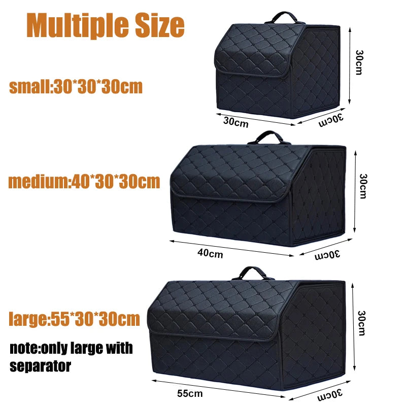 Trunk organizer sizes: small 30 x 30 x 30 cm, medium 40 x 30 x 30 cm, large 55 x 30 x 30 cm