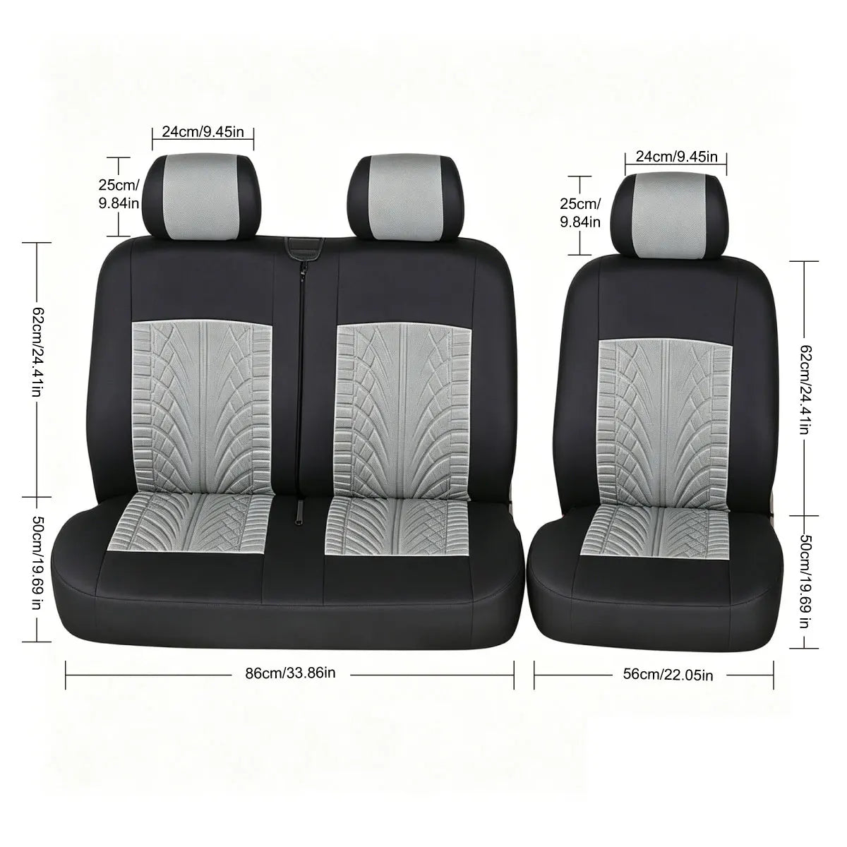 Van and Truck Seat Covers, 1+2 Front Row Set with Tire Tread Pattern, Polyester Fabric for Driver Seat and Double Bench, 5 Colors