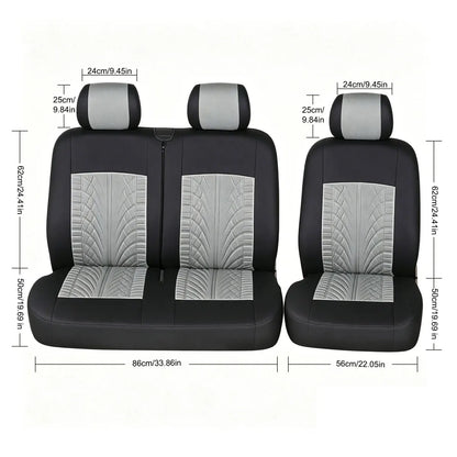 Van and Truck Seat Covers, 1+2 Front Row Set with Tire Tread Pattern, Polyester Fabric for Driver Seat and Double Bench, 5 Colors