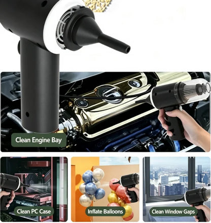 Cordless Handheld Car Vacuum, 2 in 1 Suction and Blower, Rechargeable, with Crevice and Brush Nozzles and Washable Filter
