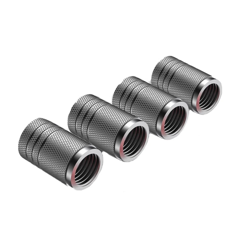Aluminum Tire Valve Stem Caps, Knurled Grip, Set of 4, Universal Fit for Standard Schrader Valves, Silver, Red or Black