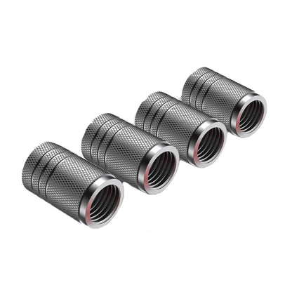 Aluminum Tire Valve Stem Caps, Knurled Grip, Set of 4, Universal Fit for Standard Schrader Valves, Silver, Red or Black
