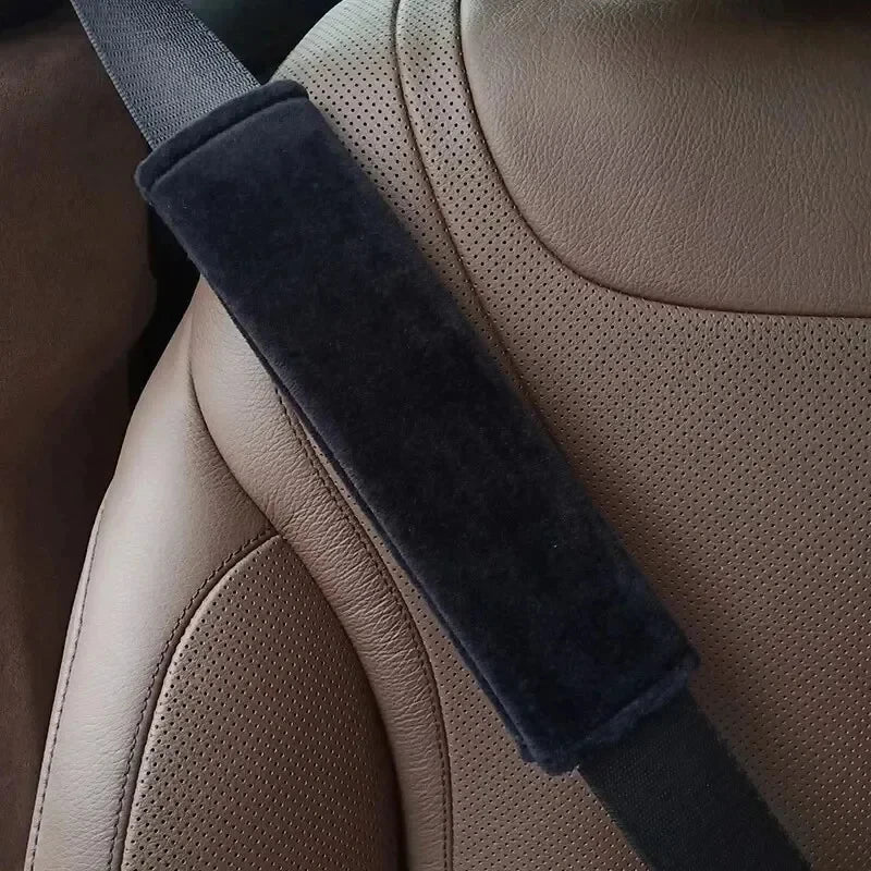 Seat Belt Cover for Adults, Soft Shoulder Pad in Black Short Plush or All-Season Style, Hidden Hook-and-Loop Closure, Universal Fit
