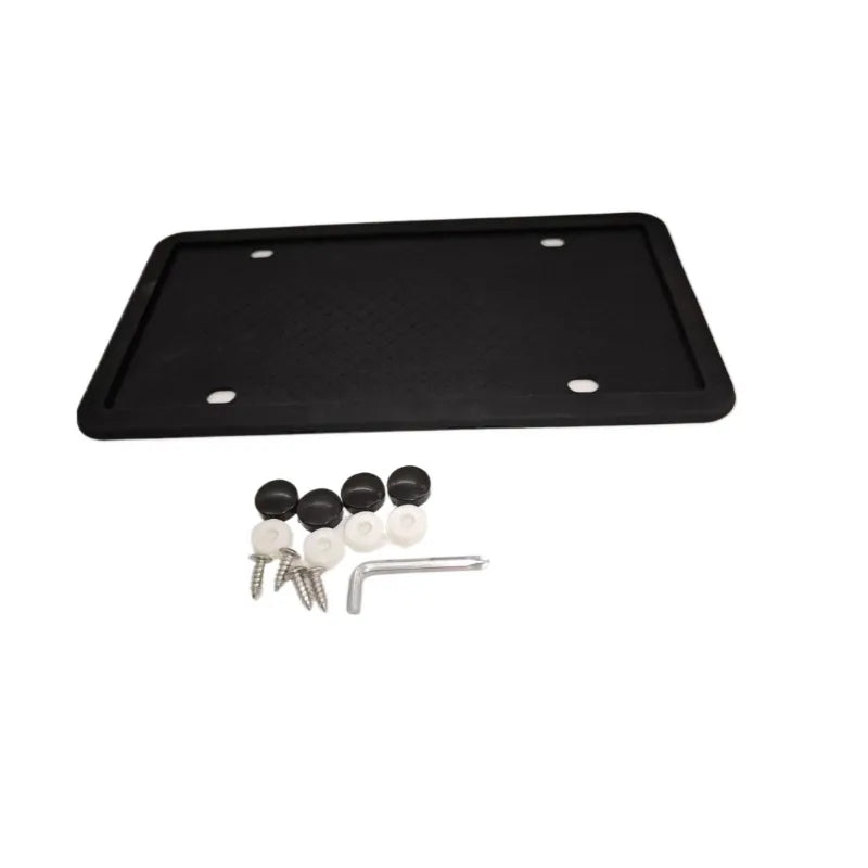 Black silicone license plate frame with screws