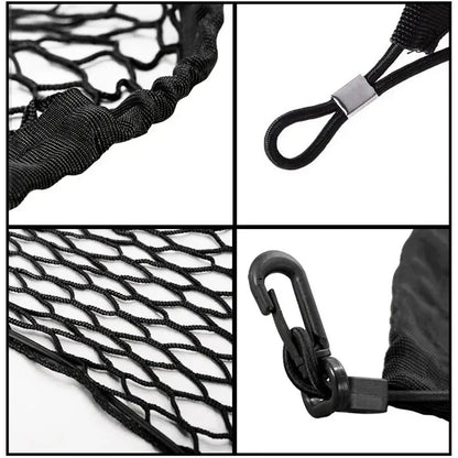 Elastic Nylon Mesh Trunk Cargo Net with 4 Plastic Hooks, Car Trunk Organizer for Loose Items, 3 Sizes from 35 x 12 to 43 x 16 Inch