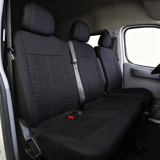 Van and Truck Seat Covers, 1+2 Front Row Set with Tire Tread Pattern, Polyester Fabric for Driver Seat and Double Bench, 5 Colors
