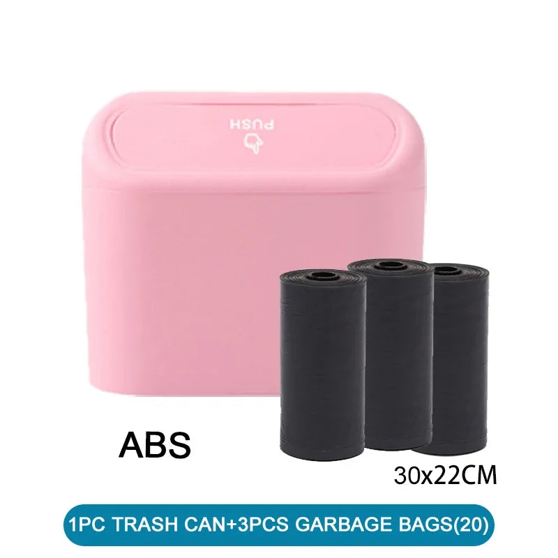 Mini Car Trash Can with Lid and Garbage Bags, Leak-Proof Small Bin for Door Pockets, Consoles and Desks, 4 Colors