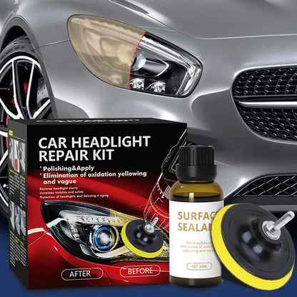 Headlight Restoration Kit with Drill Attachment, Polishing Paste, Restorer Liquid, Sanding Discs and Masking Tape