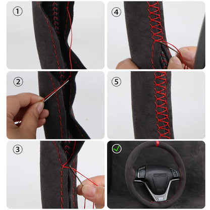 Six steps to stitch the cover onto the steering wheel
