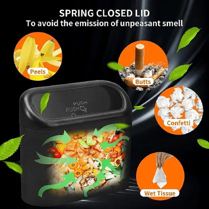 Mini Car Trash Can with Lid and Garbage Bags, Leak-Proof Small Bin for Door Pockets, Consoles and Desks, 4 Colors
