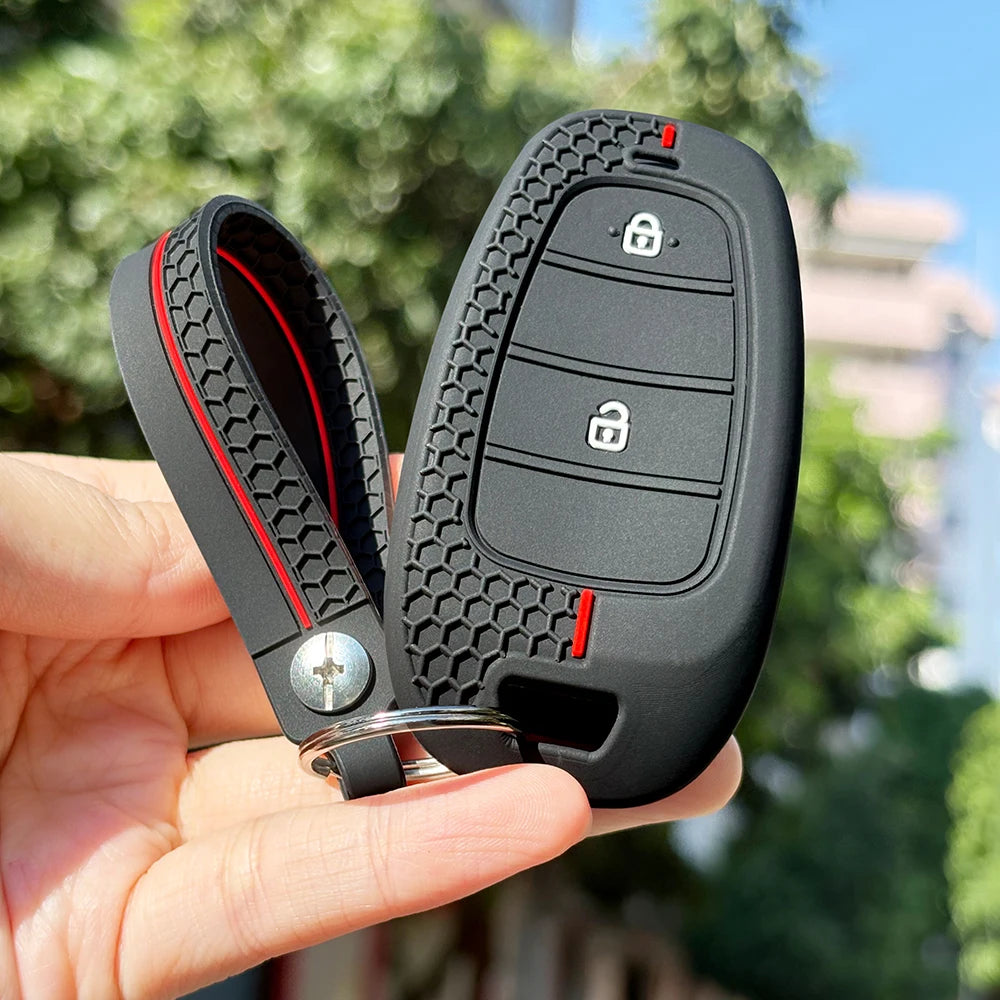 Key Fob Cover for Hyundai 2, 3, 4 and 5-Button Keys, Silicone Case with Red Line Design for Tucson (NX4), Sonata, Nexo and Azera