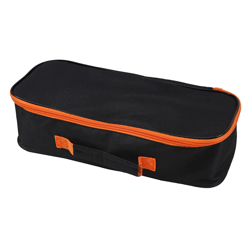 Black car storage bag with orange trim and zipper