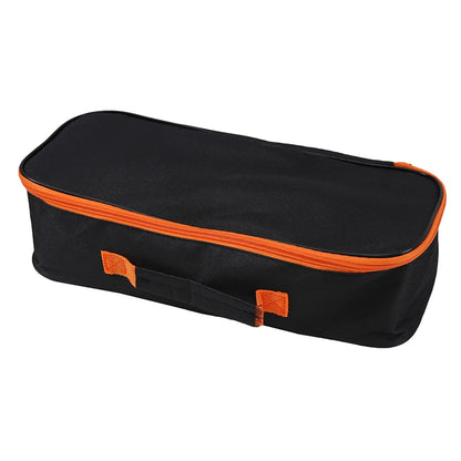 Black car storage bag with orange trim and zipper