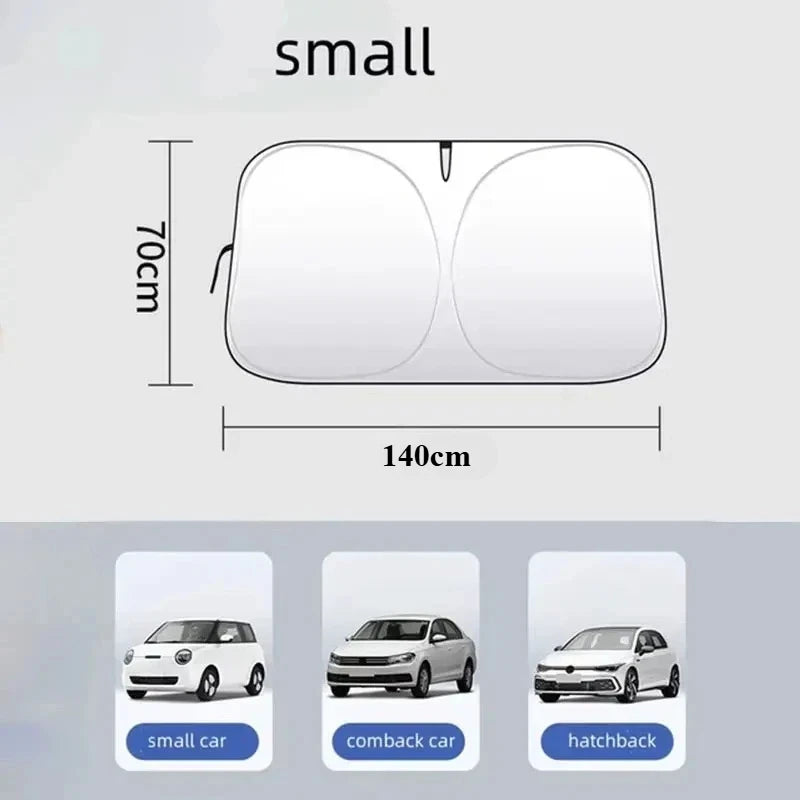 Small windshield sun shade size: 55.1 x 27.6 in (140 x 70 cm)