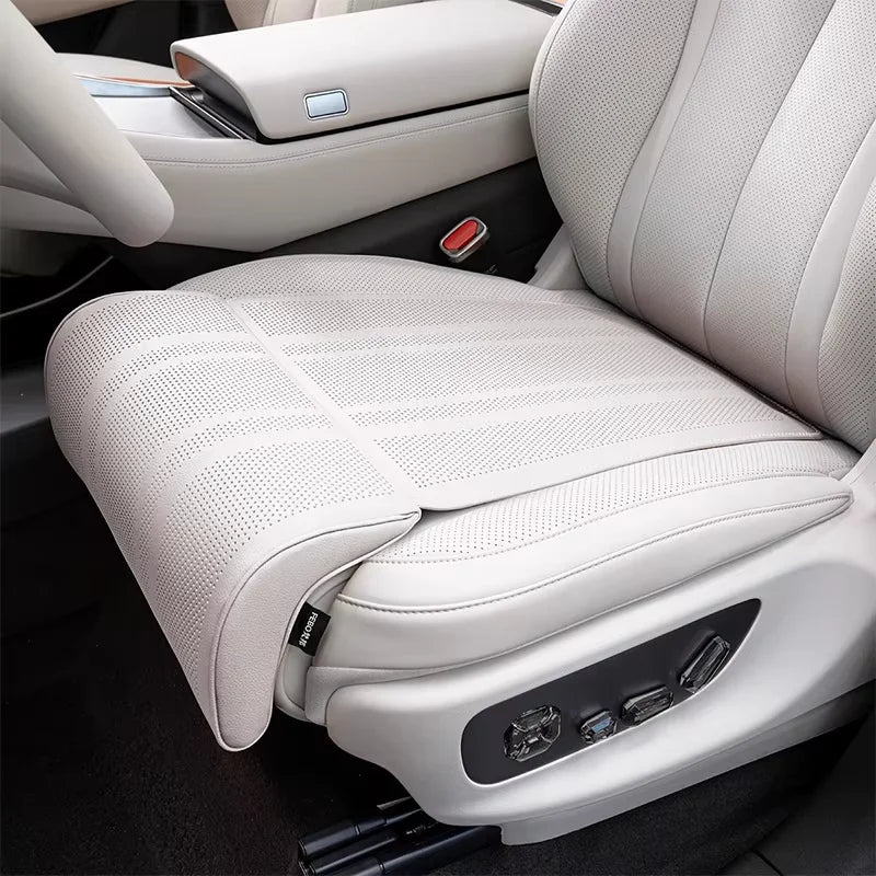 Car Seat Cushion with Leg Support Extension, Perforated Faux Leather Thigh Support Pad for Long Drives, Black or White