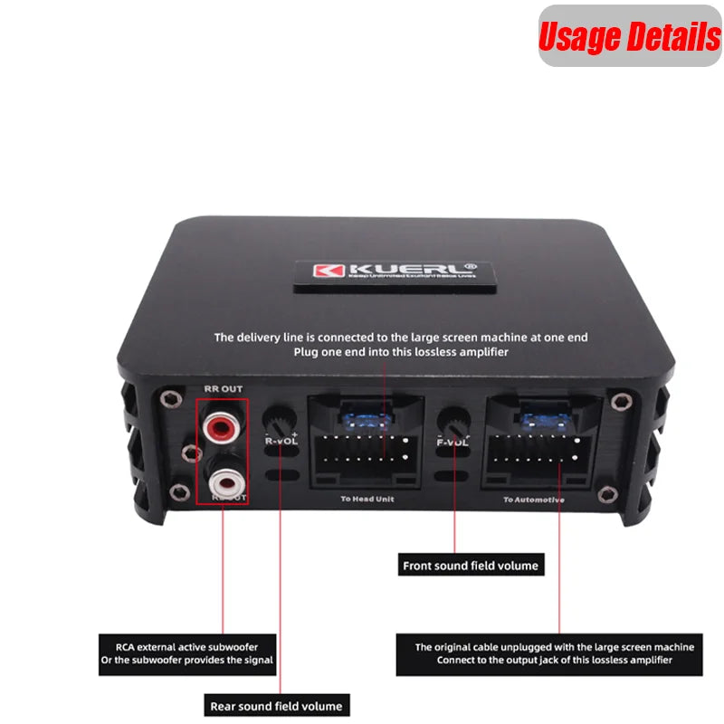 Labeled ports on the 4-channel car amplifier
