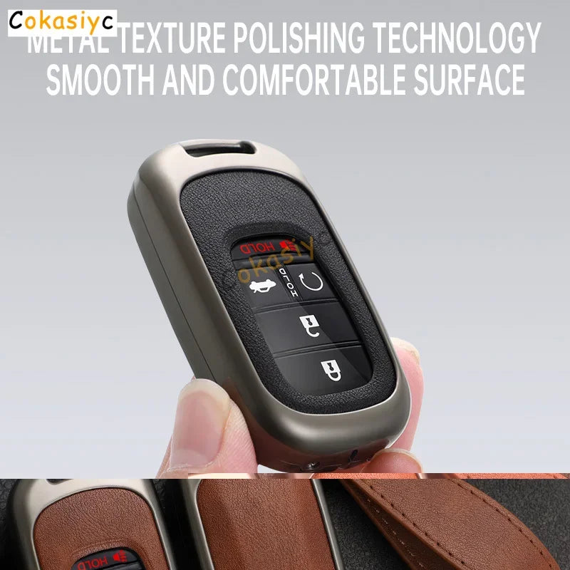 Key Fob Cover for Honda Civic 11th Gen Keyless Fobs, Alloy and Leather Case for 3, 4 and 5-Button Keys, 4 Colors