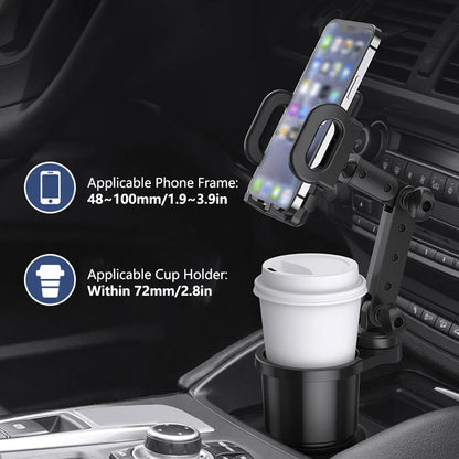 Cup Holder Expander with Phone Mount, 360 Degree Rotating Car Phone Holder on a Cup Holder Base, 2 Styles