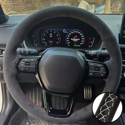 Steering Wheel Cover for Honda CR-V 2023 and Civic 2022-2023, Hand-Sewn Perforated Suede, Non-Slip Grip Sides, 7 Stitching Colors