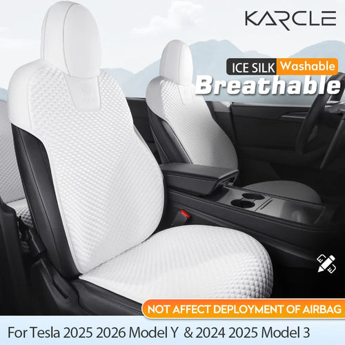 Ice Silk Seat Cushions for Tesla Model Y Juniper 2025-2026 and Model 3 Highland 2024-2025, Breathable Seat Pads, Black or White