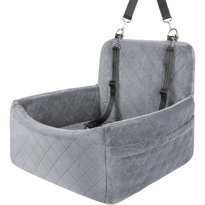 Warm Portable Dog Car Seat for Small and Medium Dogs, Washable Cushion Bed with Belt Strap and Storage Pocket, Black or Gray
