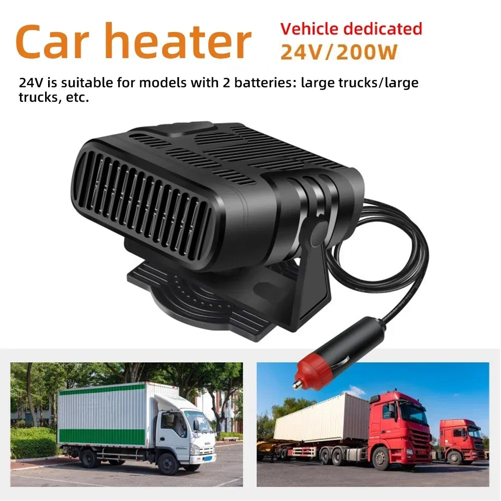 Dual Mode Portable Car Heater and Cooling Fan, 360 Degree Rotating Windshield Defroster and Defogger, 12V 120W or 24V 200W