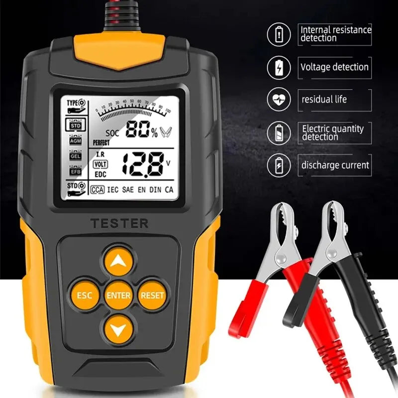 12V and 24V Car Battery Tester with LCD Display, Digital Battery Analyzer with Cranking and Charging Test, 3 to 200Ah