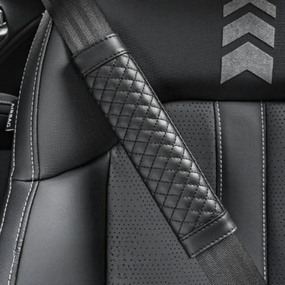 Embroidered Leather Seat Belt Shoulder Cover for Adults, Wear-Resistant with Anti-Slip Pads, Beige, Brown, Black or Gray
