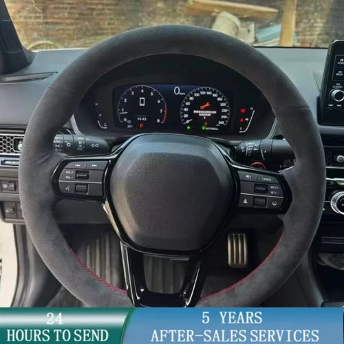 Steering Wheel Cover for Honda CR-V 2023 and Civic 2022-2023, Hand-Sewn Perforated Suede, Non-Slip Grip Sides, 7 Stitching Colors
