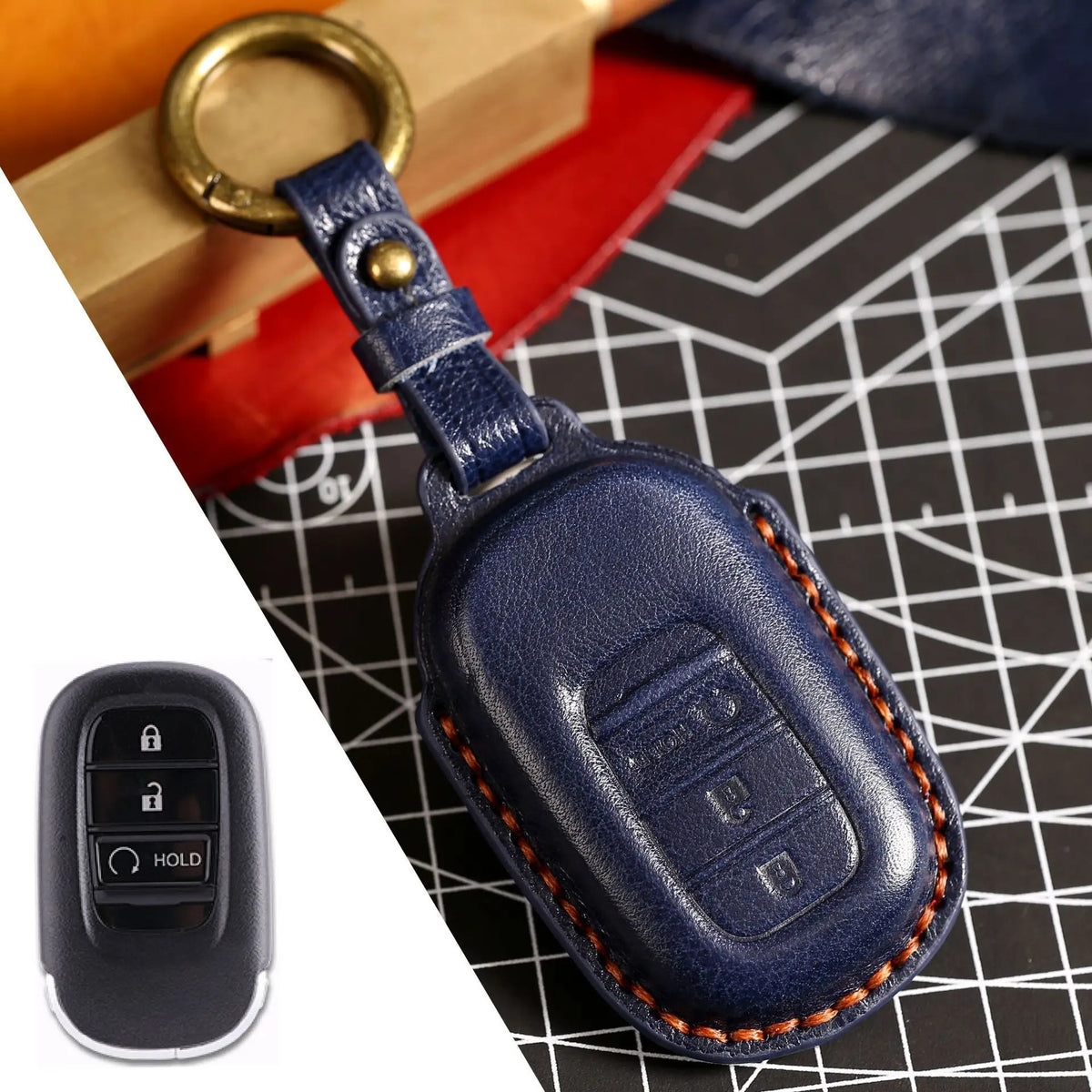 Key Fob Cover for Honda Civic 11th Gen Smart Keys, Stitched Leather Key Case with Buckle, 3 or 4-Button, 4 Colors