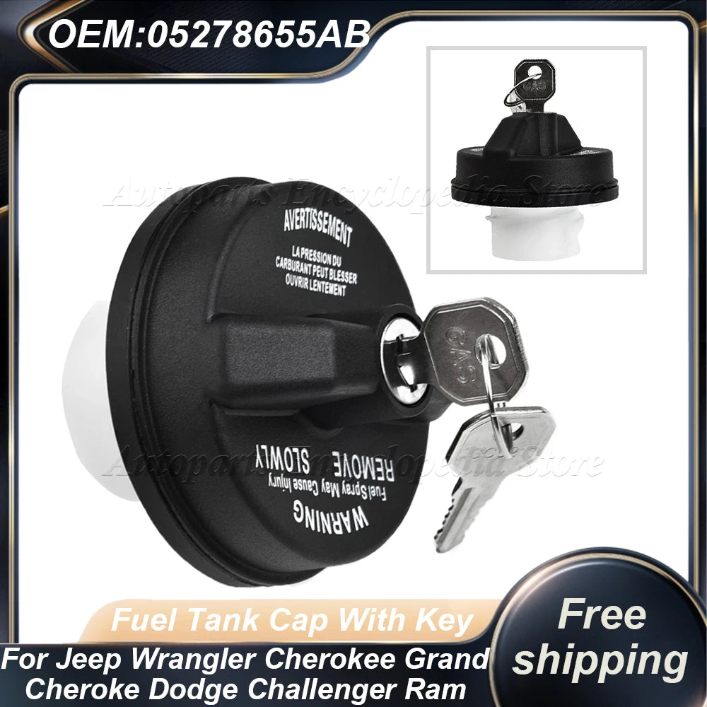 Locking Gas Cap with Key for Jeep Wrangler 2018-2021, Replacement Fuel Tank Cap, Also Fits Gladiator, Cherokee and Liberty