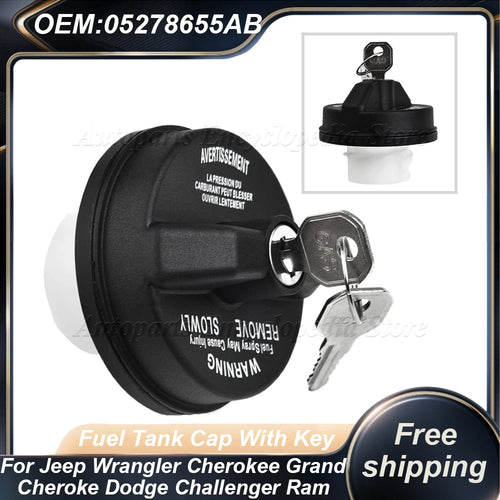 Locking Gas Cap with Key for Jeep Wrangler 2018-2021, Replacement Fuel Tank Cap, Also Fits Gladiator, Cherokee and Liberty