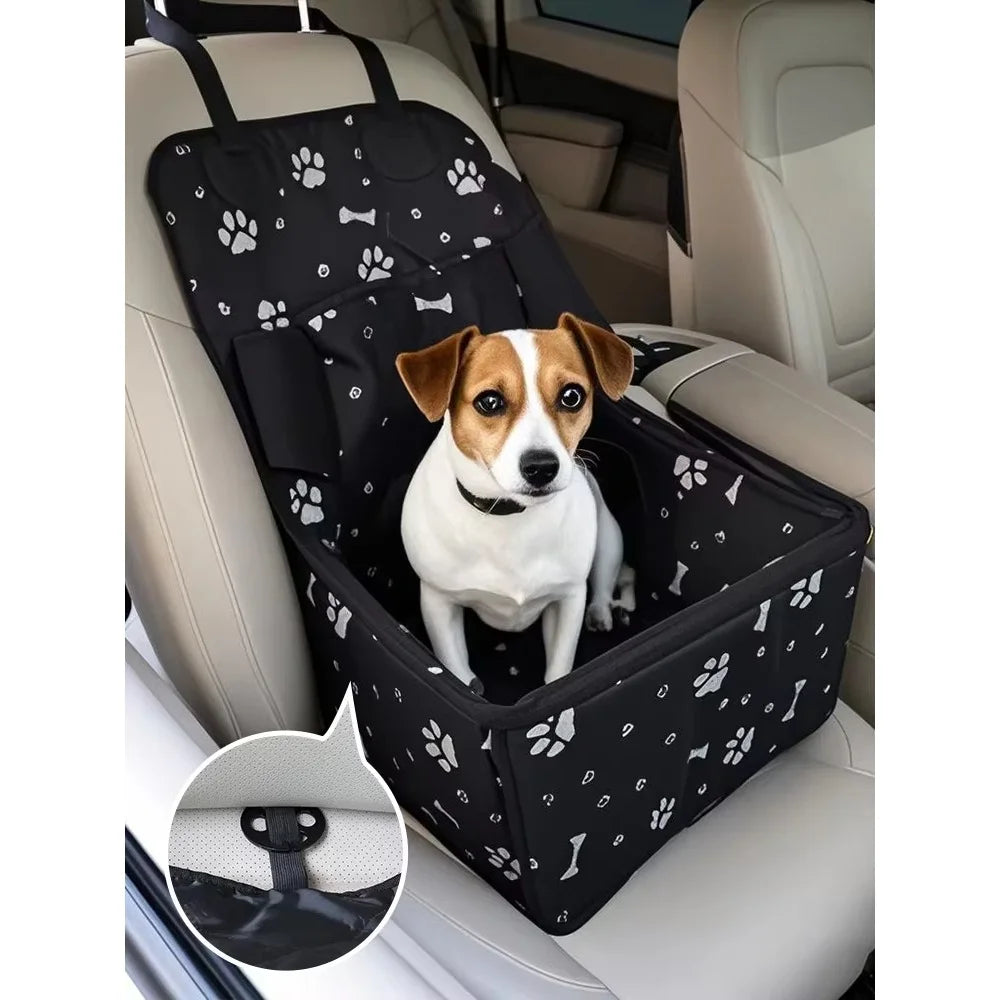 Foldable Dog Car Seat with Storage Pocket, Polyester Pet Travel Seat for Small and Medium Dogs, Black or Pink