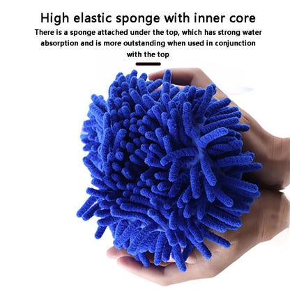 Chenille Microfiber Car Wash Sponge with Hand Strap, Soft Wash Pad for Paint, Wheels and Windows, 1 or 2 Pack, Blue