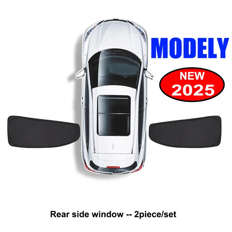 Blackout Sun Shades for Tesla Model Y 2020-2024 and Juniper 2025+, Windshield, Side Window and Full 8-Piece Privacy Sets