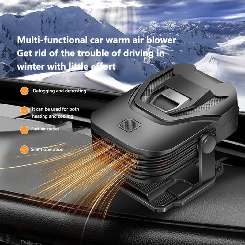 2 in 1 Car Heater and Defroster, 12V 200W with 360 Degree Swivel Mount, Plug In Windshield Defogger, Black or Yellow and Black