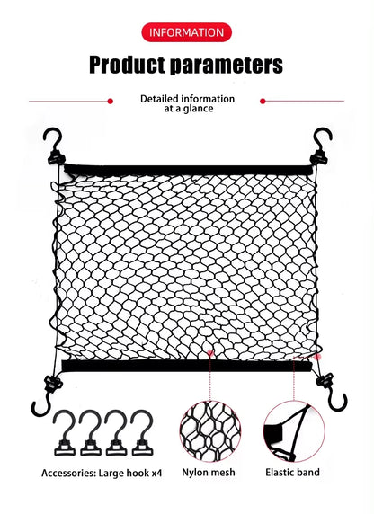 Cargo Net for Hyundai Tucson 2022-2024 (NX4), Black Mesh Trunk Net with Fabric-Strap Sides and 4 Adjustable Hooks, 2 Sizes