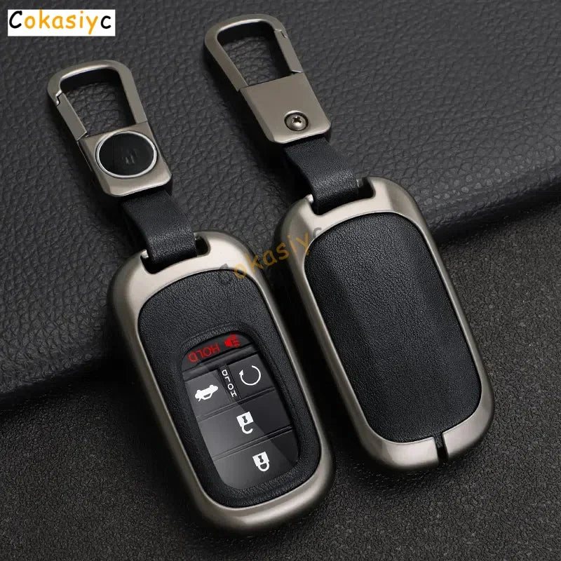 Key Fob Cover for Honda Civic 11th Gen Keyless Fobs, Alloy and Leather Case for 3, 4 and 5-Button Keys, 4 Colors