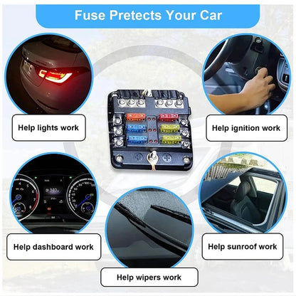 Fuses protect car lights, ignition, dashboard, wipers and sunroof