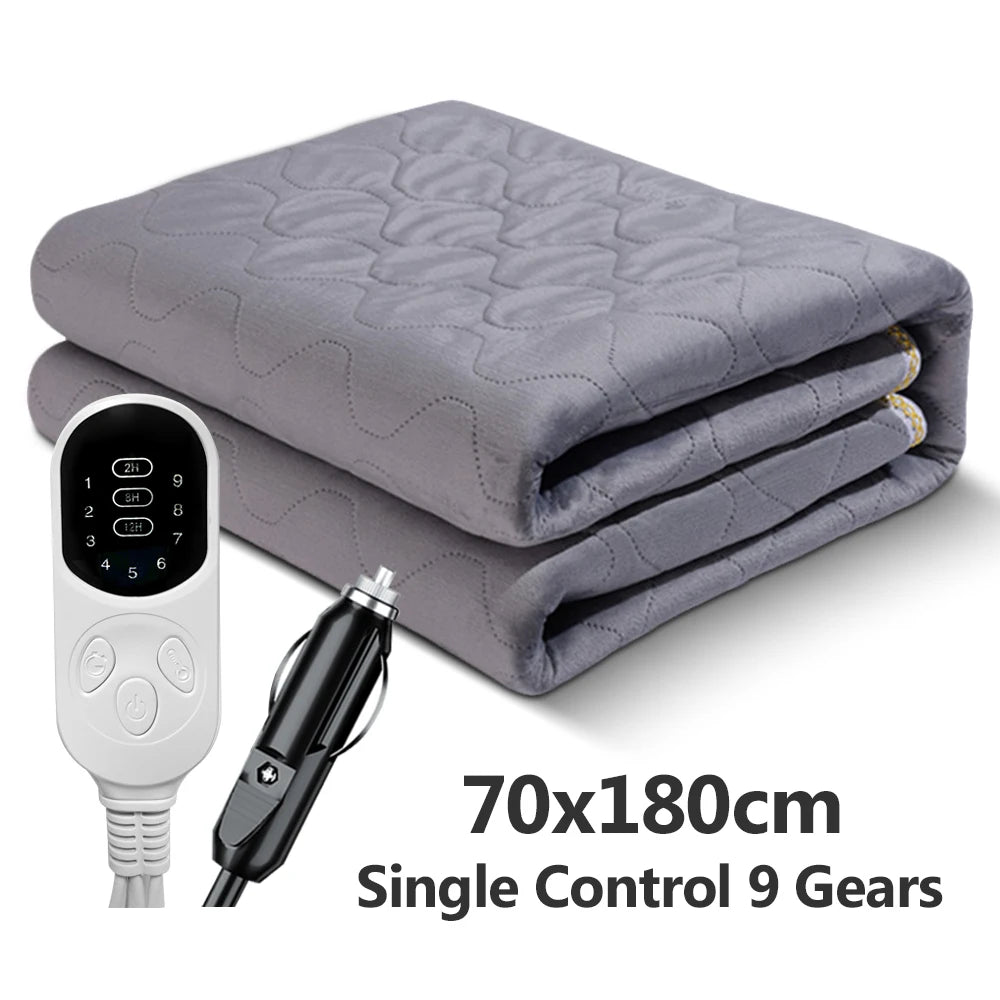 12V Heated Car Blanket, Soft Flannel Electric Travel Blanket for Car Trips and Camping, Adjustable Heat, 3 Sizes, 2 Styles