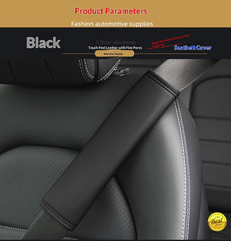 Soft-Touch PU Leather Seat Belt Shoulder Cover for Adults, Perforated Snap-On Pad for Neck Comfort, 1 Piece, 4 Styles