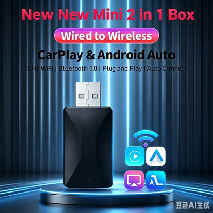 2-in-1 mini USB box for wireless CarPlay and Android Auto