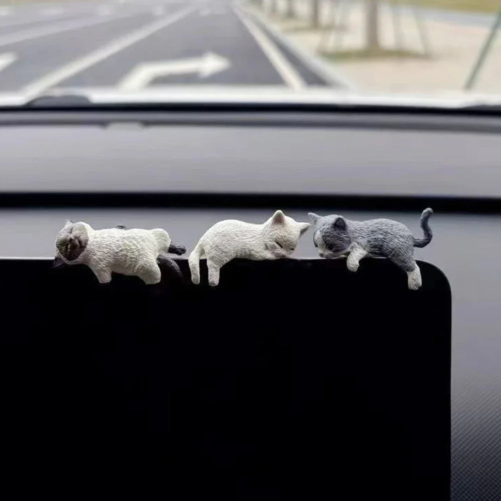 Sleeping Cat Dashboard Ornament, Cute Kitten Figurine for the Car Console, Screen Top or Desk, 4 Styles