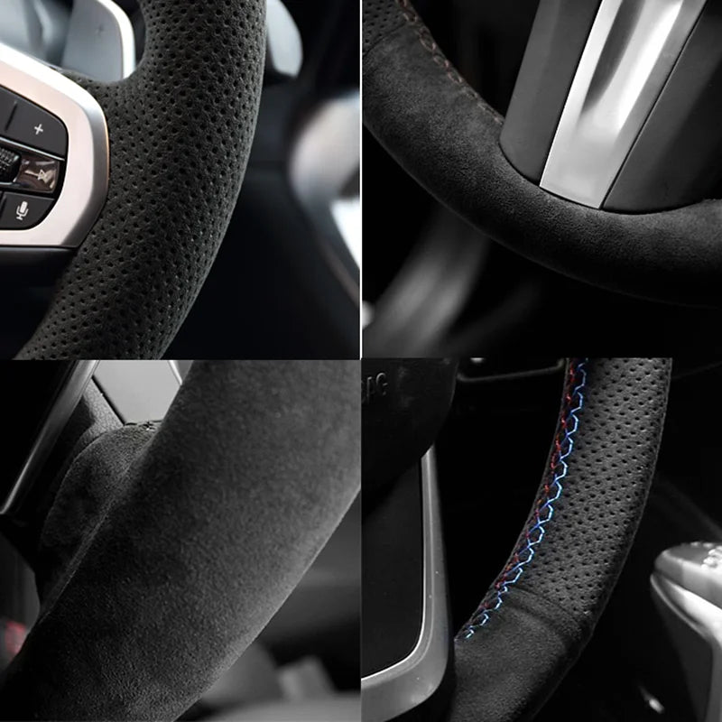 Steering Wheel Cover for Honda Civic 2022 (11th Gen), DIY Hand-Sew Suede Leather Wrap, 9 Stitching Colors