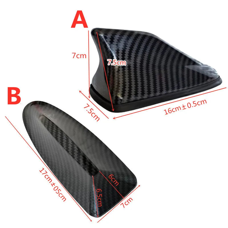 Universal Shark Fin Roof Antenna with Built-In AM/FM Cable, No Drilling Install, Carbon Fiber Look and Solid Colors