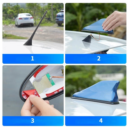 Universal Shark Fin Roof Antenna with Built-In AM/FM Cable, No Drilling Install, Carbon Fiber Look and Solid Colors