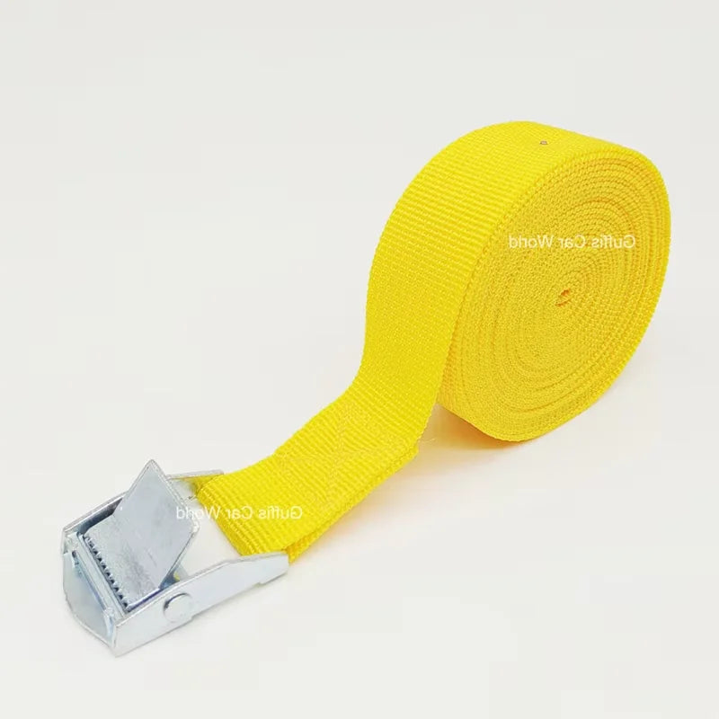 Yellow cargo strap with metal cam buckle
